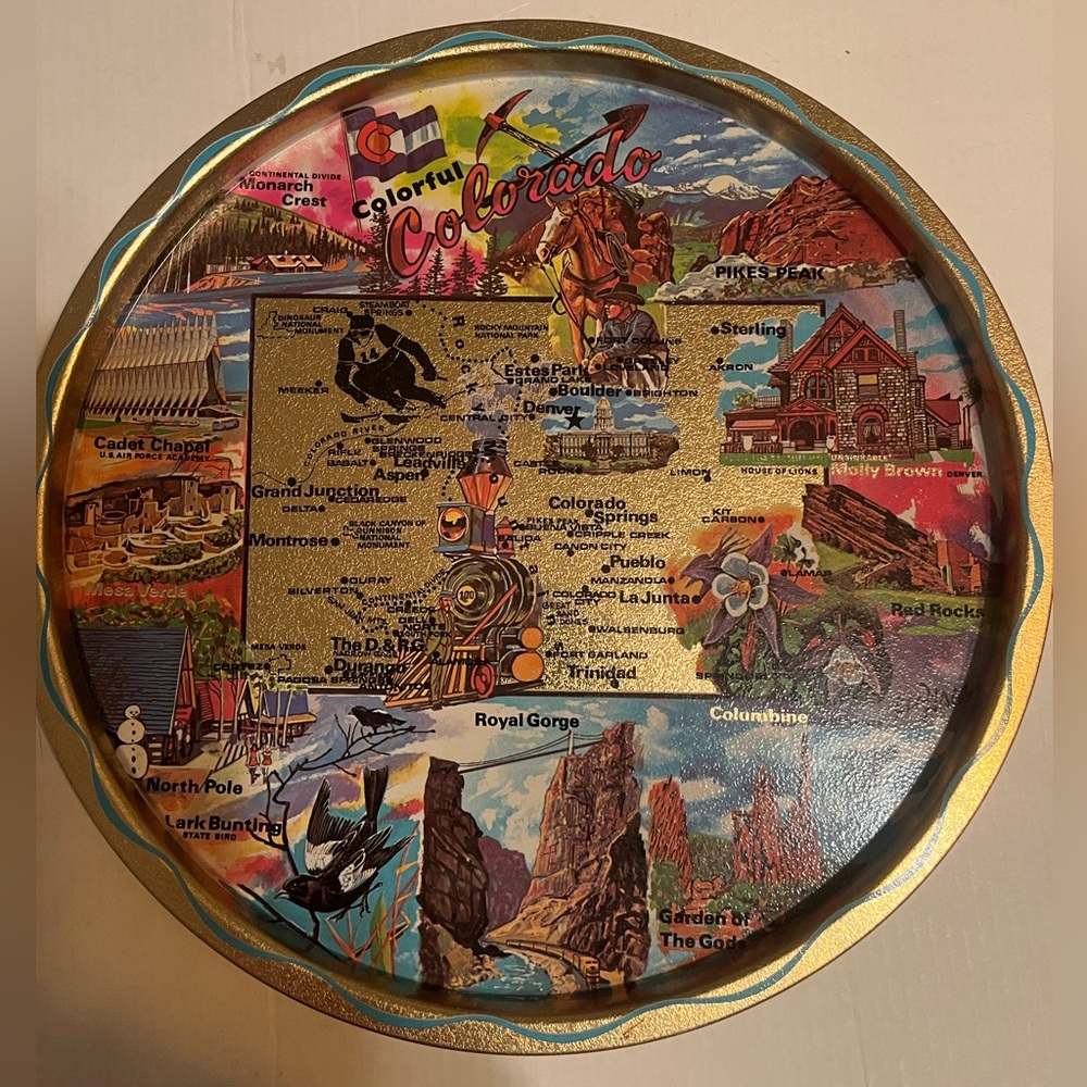 Vintage metal souvenir tray. Colorado